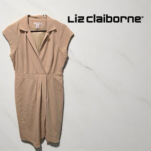 Liz Claiborne Tan Dark Dune Dress Side Zip Mock Wrap Lined Women's Dress Size 12